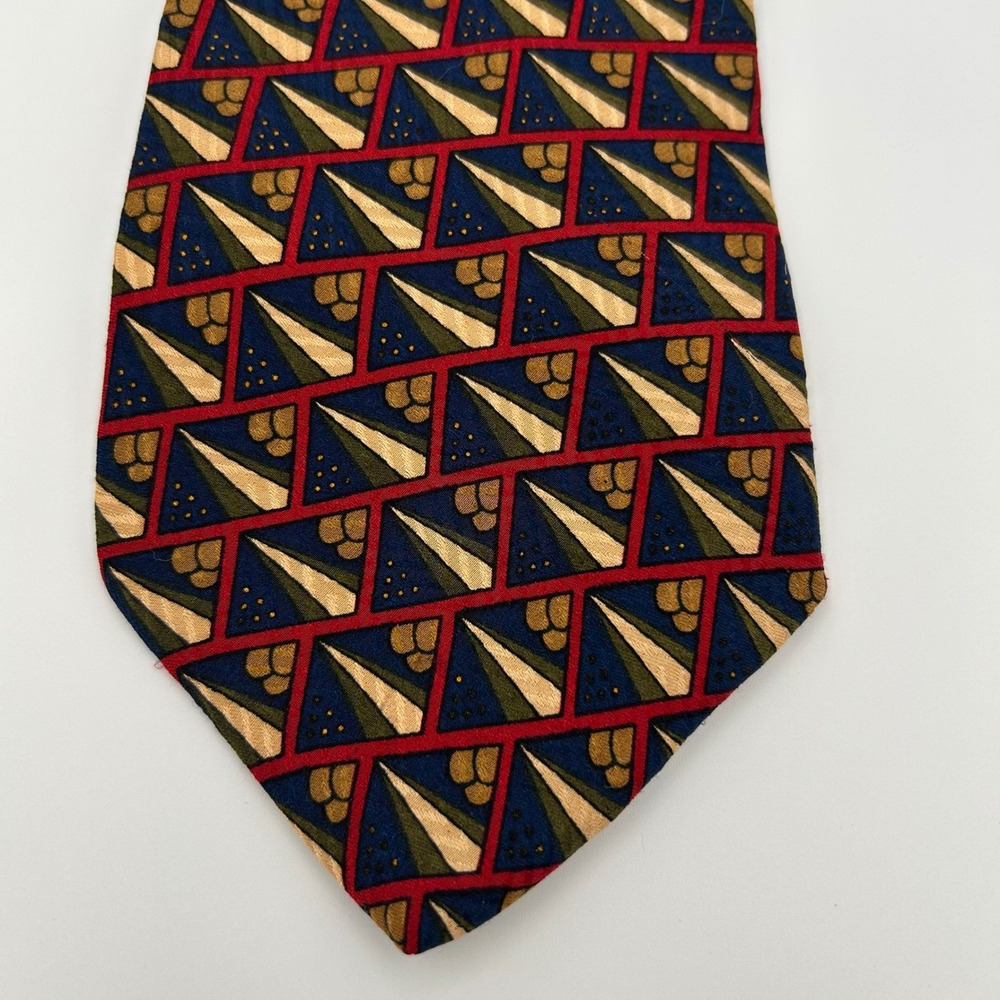 Dillard's by Stonehenge Tie Mens OS Blue Red Silk Geometric Abstract Vintage